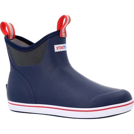 Xtratuf Ankle Deck Boot, 11 M, Leather, 6 in H, Navy Red 22733